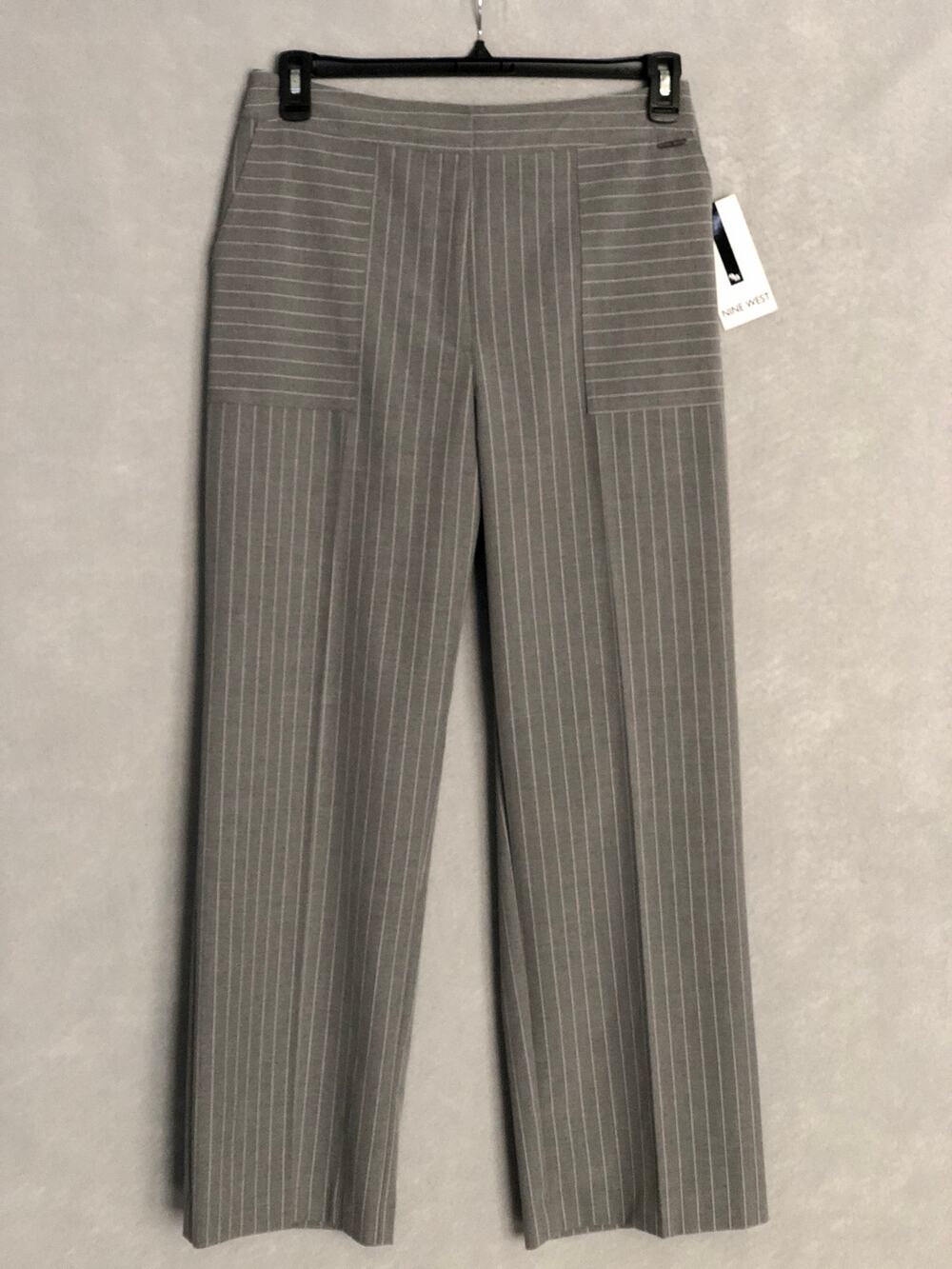 Nine West Stripe Pant High Rise Wide Leg Gray Women's Size 10 NEW